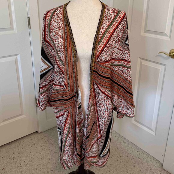 Umgee Mixed Print Detail Open Front Kimono Wrap M/L - Picture 1 of 5